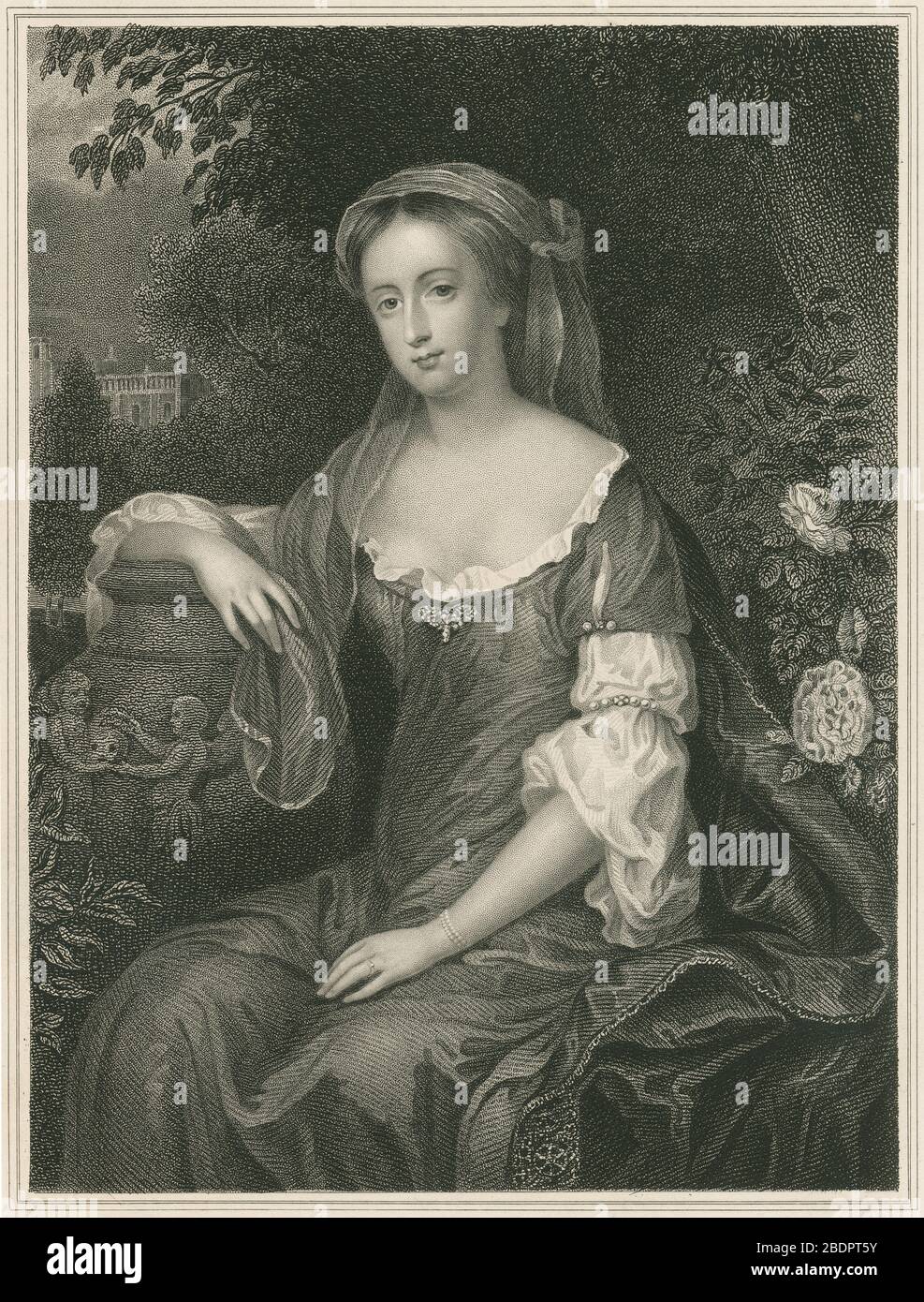 Incisione antica, Emilia Butler, Contessa di Ossory. Emilia Butler, contessa di Ossory (1635-1688), nata Emilia van Nassau-Beverweerd, è stata un . FONTE: INCISIONE ORIGINALE Foto Stock