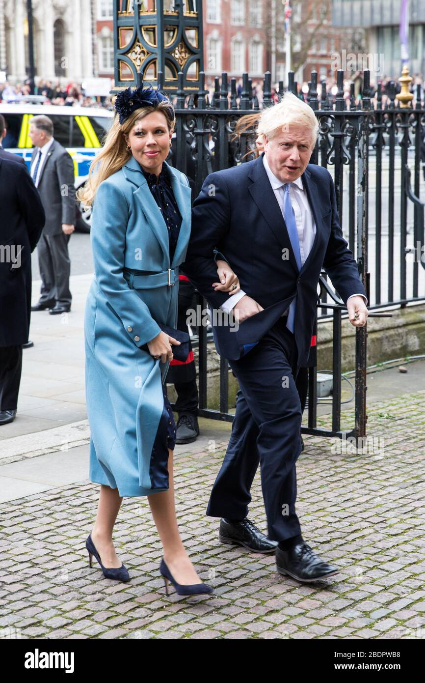 Arrivi per il Commonwealth Service presso Westminster Abbey con: Carrie Symonds, Boris Johnson dove: Londra, Regno Unito quando: 09 Mar 2020 credito: Phil Lewis/WENN Foto Stock