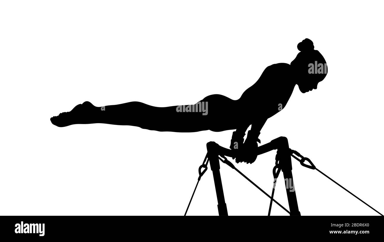 ginnastica su sbarre irregolari. silhouette nera Foto Stock