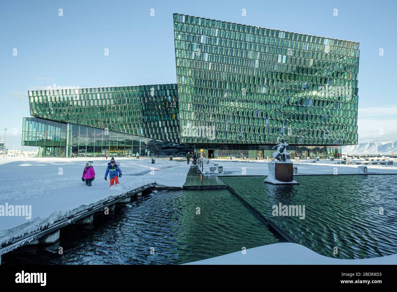 Centro di Reykjavik innevato. Islanda Foto Stock