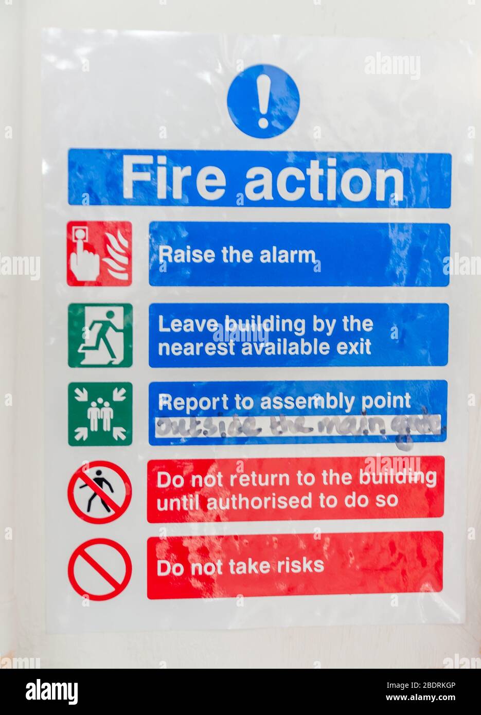 Fire action office workplace norme di sicurezza informazioni Foto Stock
