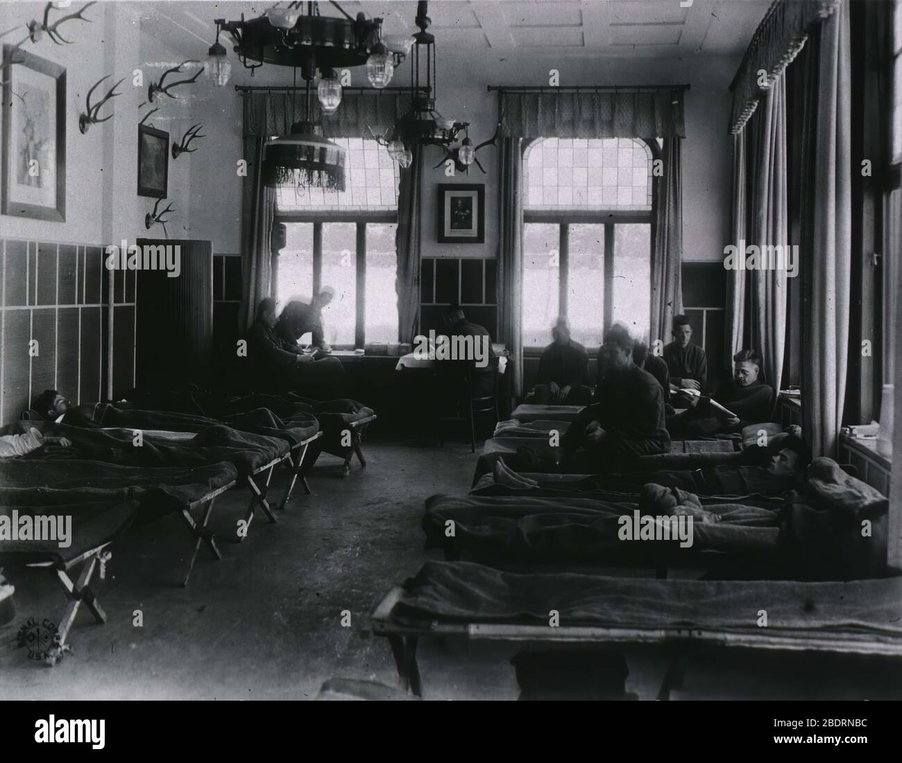 Durante il 1918 spagnolo influenza Pandemic US Army Field Hospital No. 127, Rengsdorf, Germania Interior view - influenza Ward Foto Stock