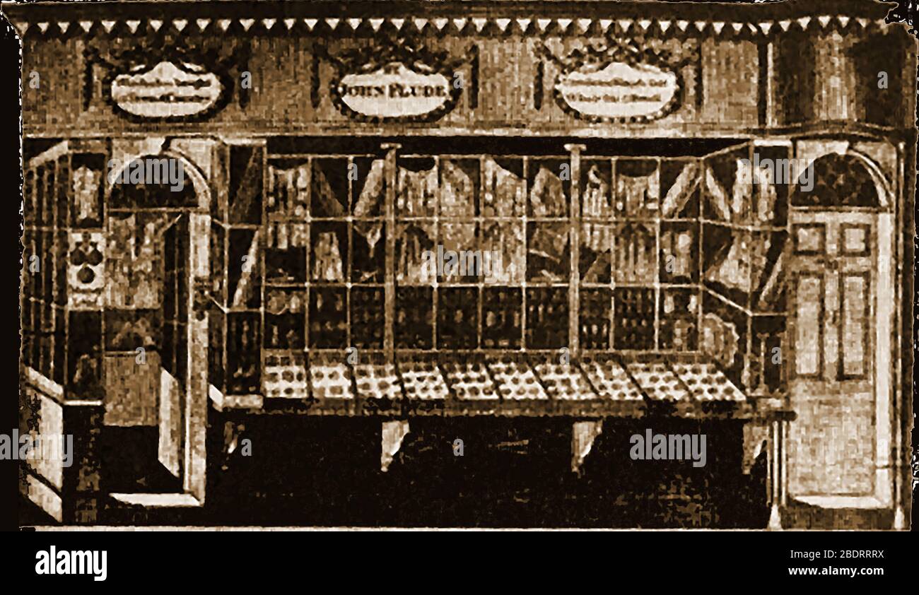 Una vecchia stampa del tempo che mostra il negozio di pawnbroker di John Flude (negozio di pawn) , Londra . Flude era anche un argentiere part-time i cui locali erano a 2, Grace Church (o Gracechurch) Street, Londra nel 1780. Flude è stato sepolto nel cimitero di St Mary-at-Lambeth, la sua vedova era Hanna Flude, sepolto a Deptford 30/08/1823 Foto Stock