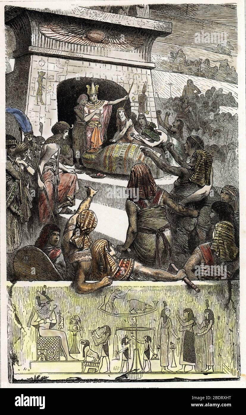 Antichite egyptienne : cerimonie funeraire d'un pharaon (Antico Egitto: Cerimonia funeraria rituale di un re egiziano) incisione dall'antico 'Rollin Foto Stock