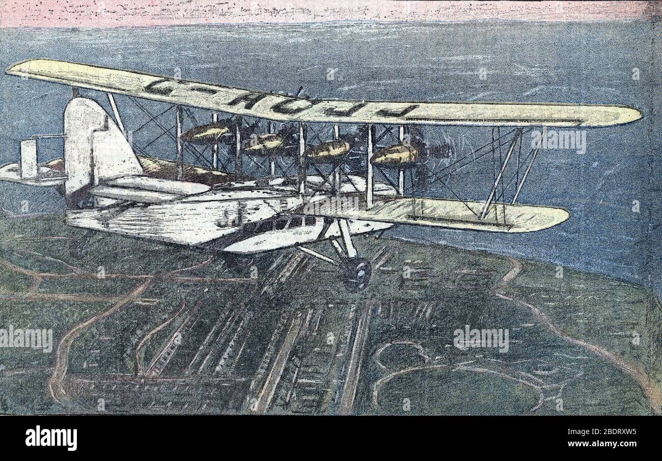 'Inauguration de l'avion Short Scylla (G-ACJJ) de la compagnie imperiale airways entre Londres et Paris, juin 1934 ' (primo volo di Short Scylla Air Foto Stock