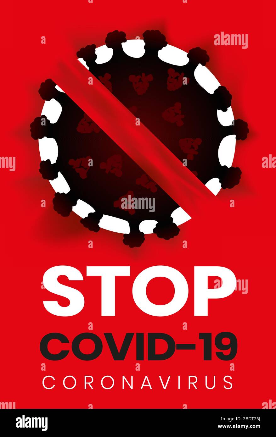 Segnale rosso. Lockdown Pandemic stop novel Coronavirus focolaio covid-19 2019-nCoV avvertimento e quarantena Vector Protect icona. Simbolo di blocco Illustrazione Vettoriale