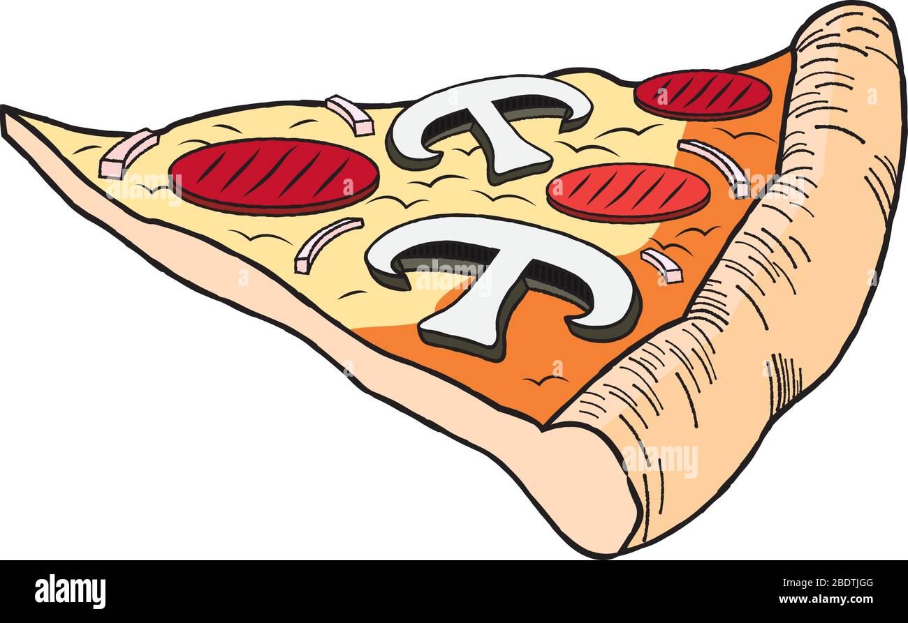 Pizza (prosciutto, funghi) - illustrazione/clipart Illustrazione Vettoriale