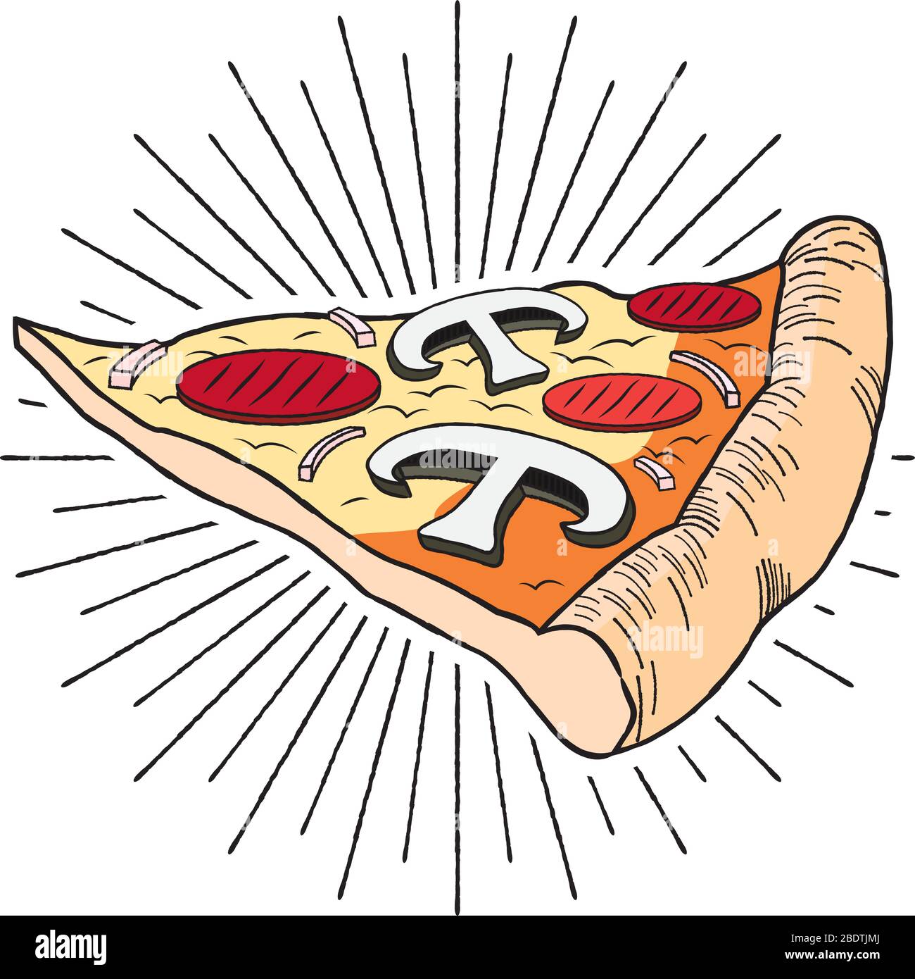 Pizza (prosciutto, funghi) - illustrazione/clipart Illustrazione Vettoriale