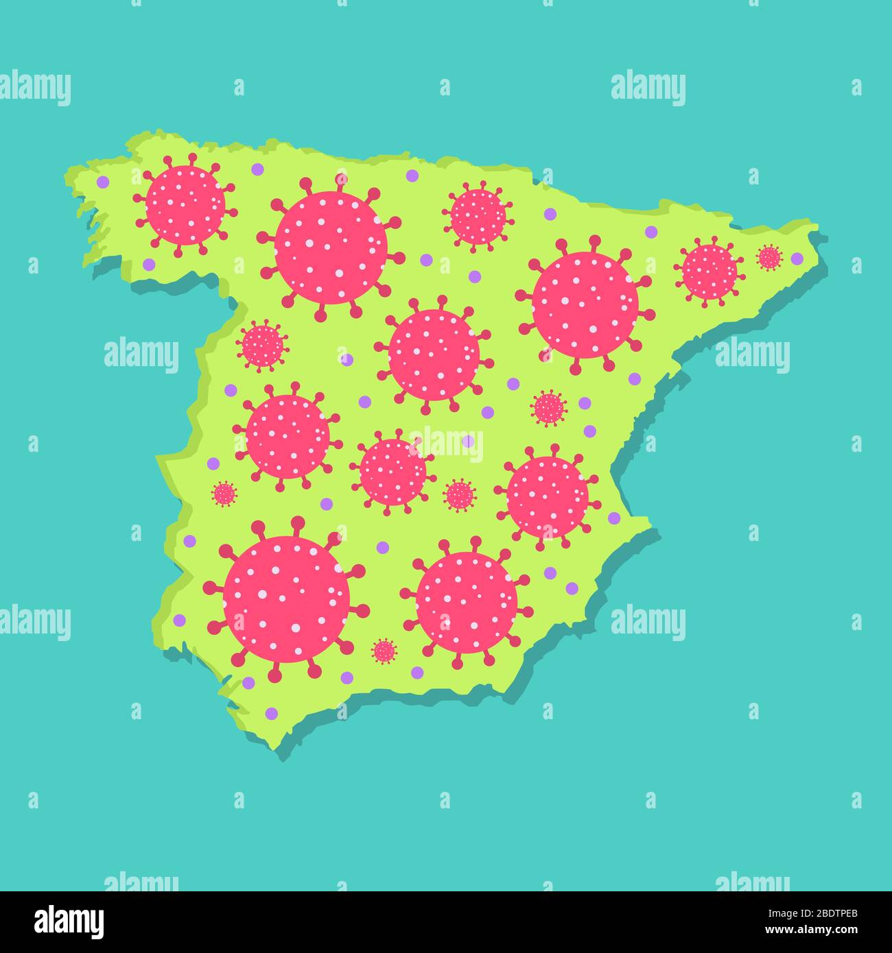 Mappa della Spagna con virus. Epidemia di coronavirus in spagna. Concettuale. Illustrazione Vettoriale