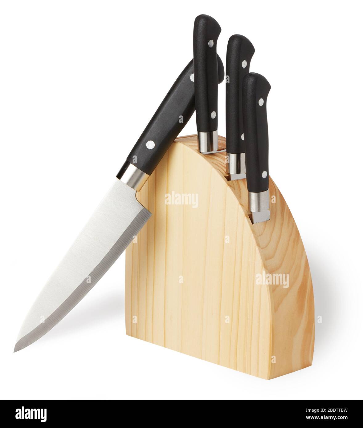 set di coltelli da 4 pezzi con blocco di legno duro Foto Stock