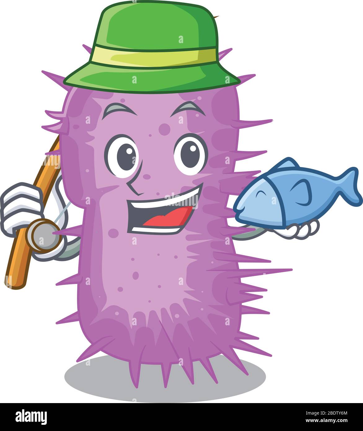 Concetto di disegno di cartone animato di acinetobacter baumannii mentre pesca Illustrazione Vettoriale