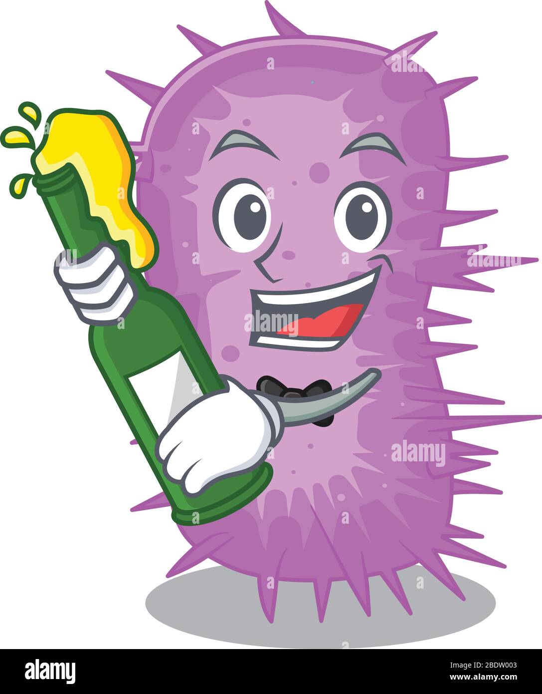 Il design del personaggio di Mascot di acinetobacter baumannii dice che si rallegrano con una bottiglia di birra Illustrazione Vettoriale