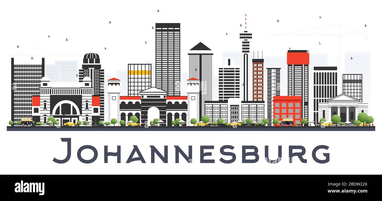 Johannesburg South Africa City Skyline con edifici grigi isolati su bianco. Illustrazione vettoriale. Illustrazione Vettoriale