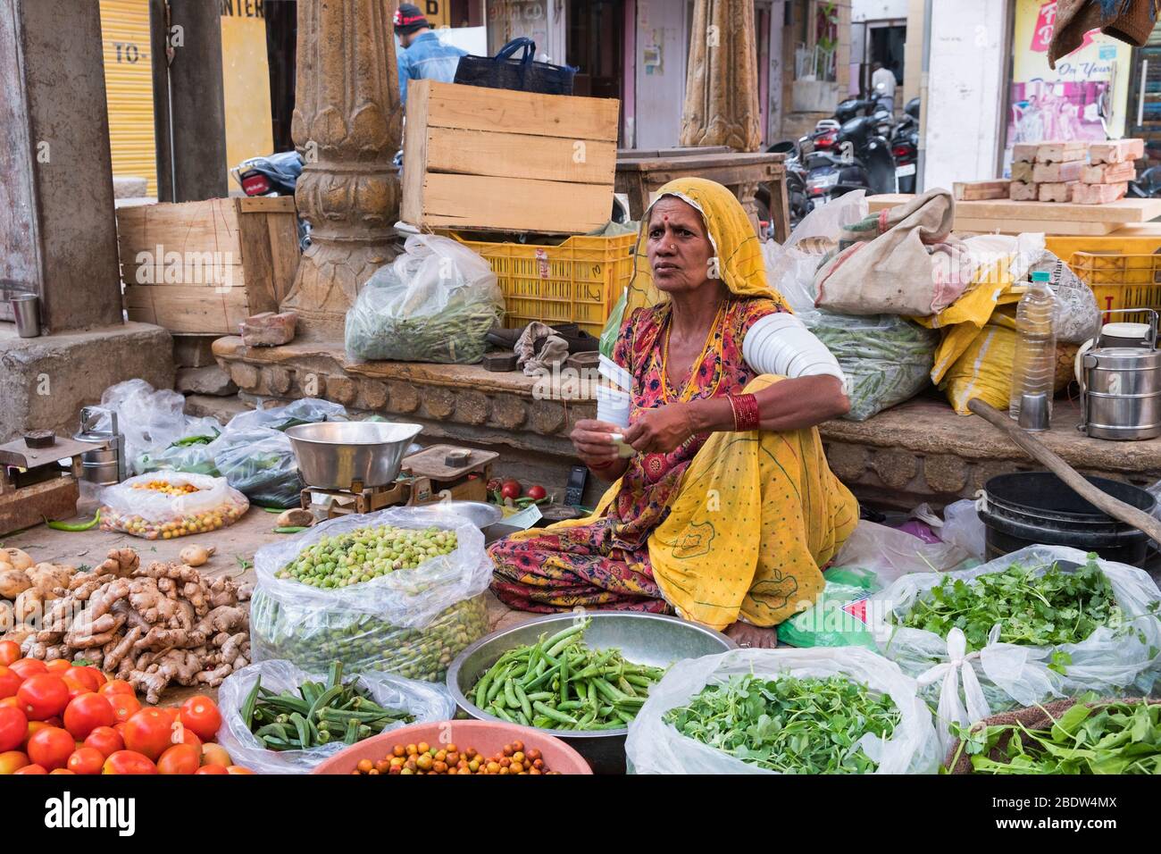 Commerciante di strada Jaisalmer Rajasthan India Foto Stock