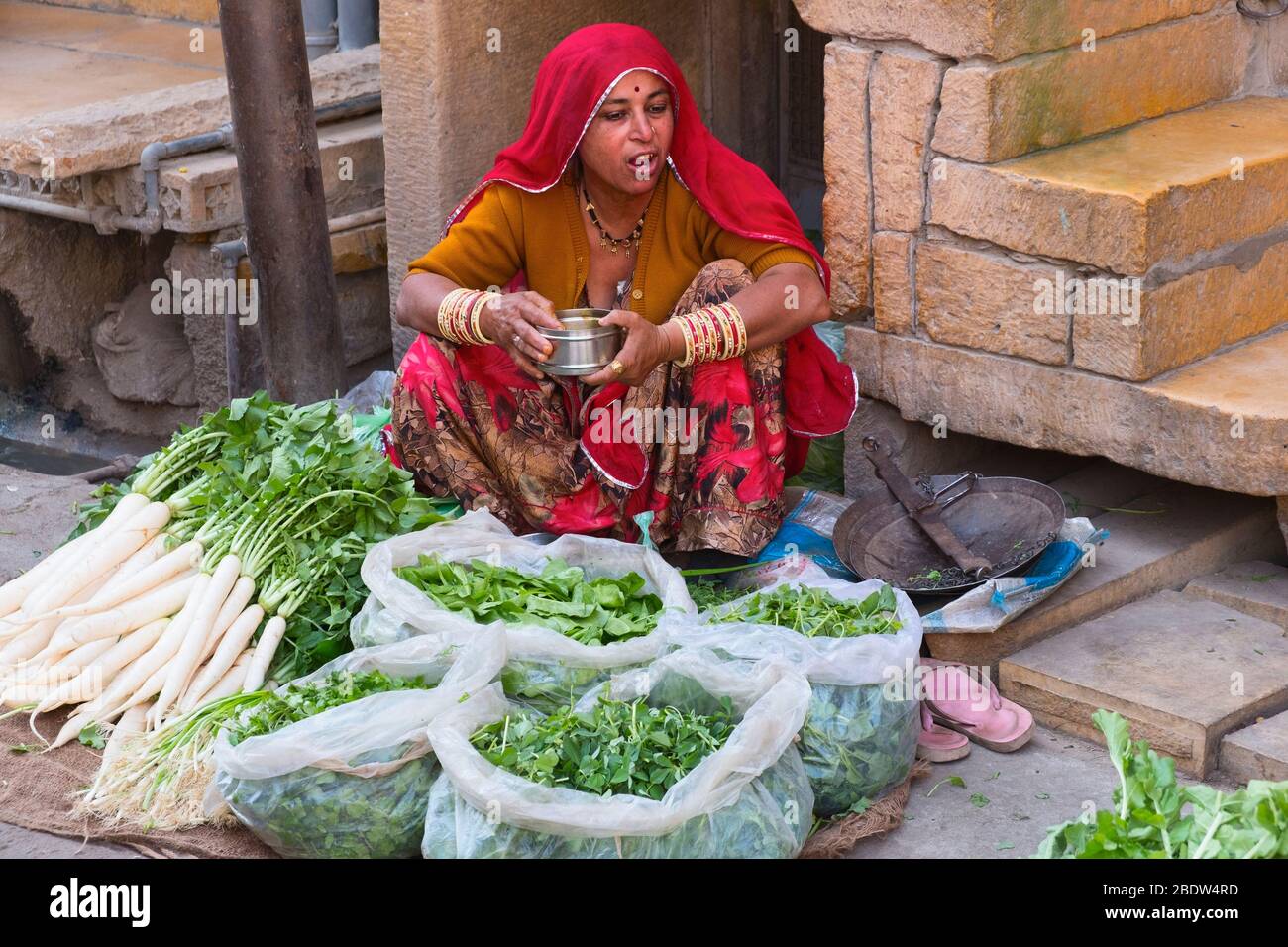 Commerciante di strada Jaisalmer Rajasthan India Foto Stock