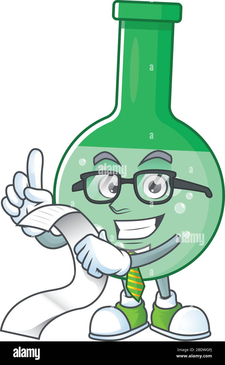 Mascot Cartoon concetto di bottiglia chimica verde con menù Illustrazione Vettoriale