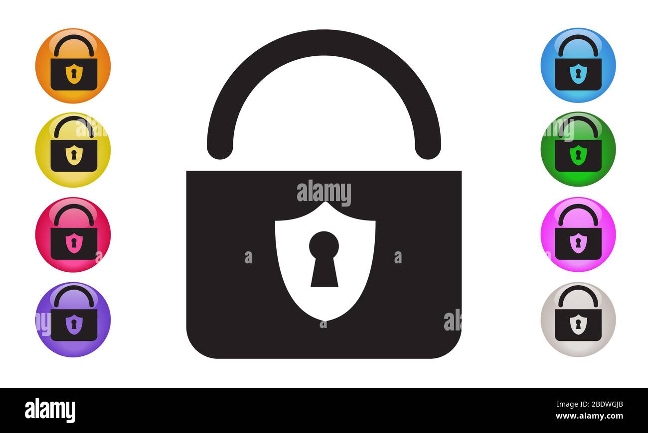 ICONA DI PROTEZIONE DEL BLOCCO dello scudo di sicurezza. Firewall, concetti di sicurezza informatica. Illustrazione vettoriale EPS 10 Foto Stock