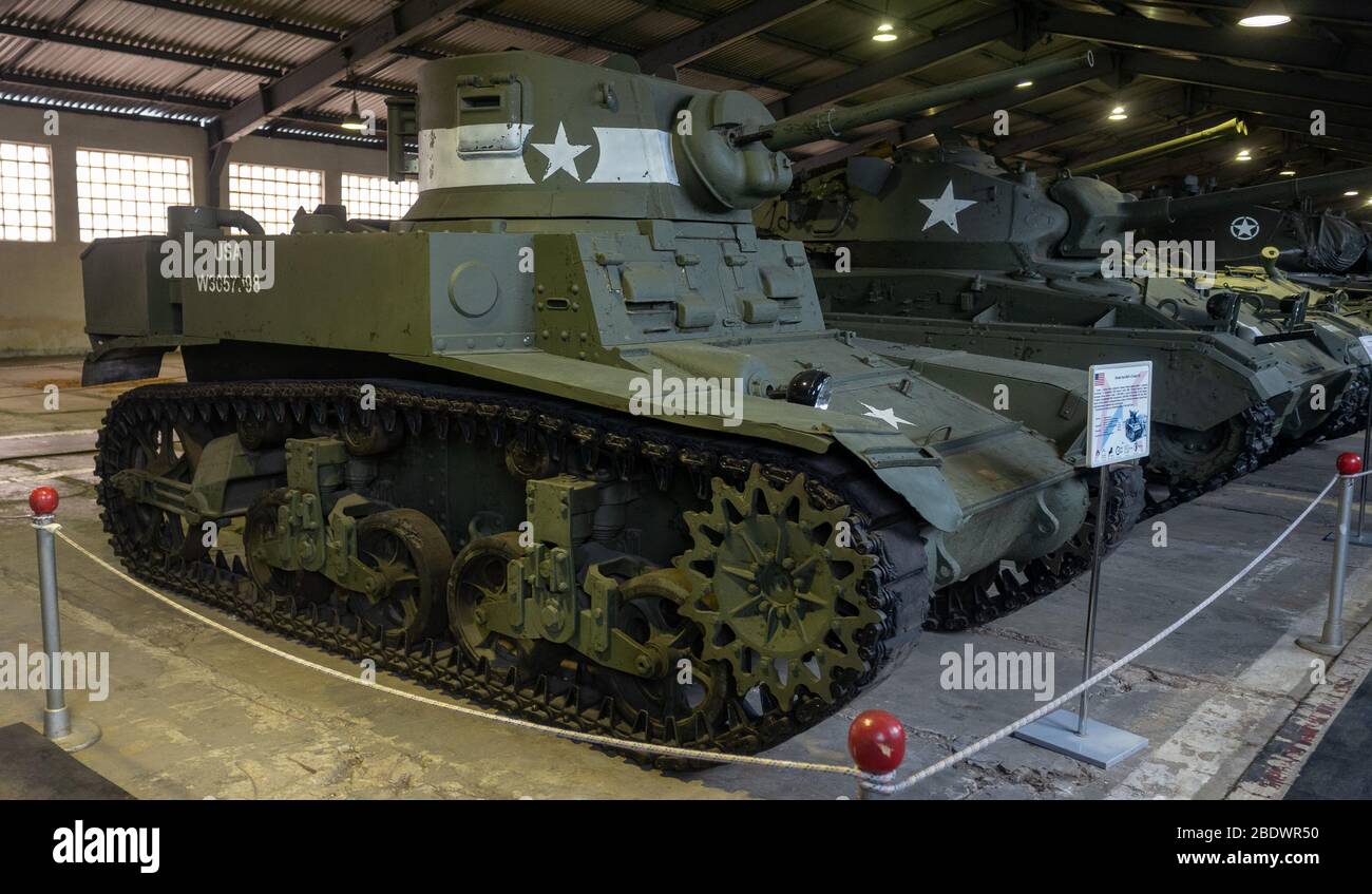 23 marzo 2019 Regione di Mosca, Russia. Serbatoio di luce americano del secondo periodo della guerra mondiale M3 Stuart nel Museo Centrale di armi e attrezzature blindate Foto Stock