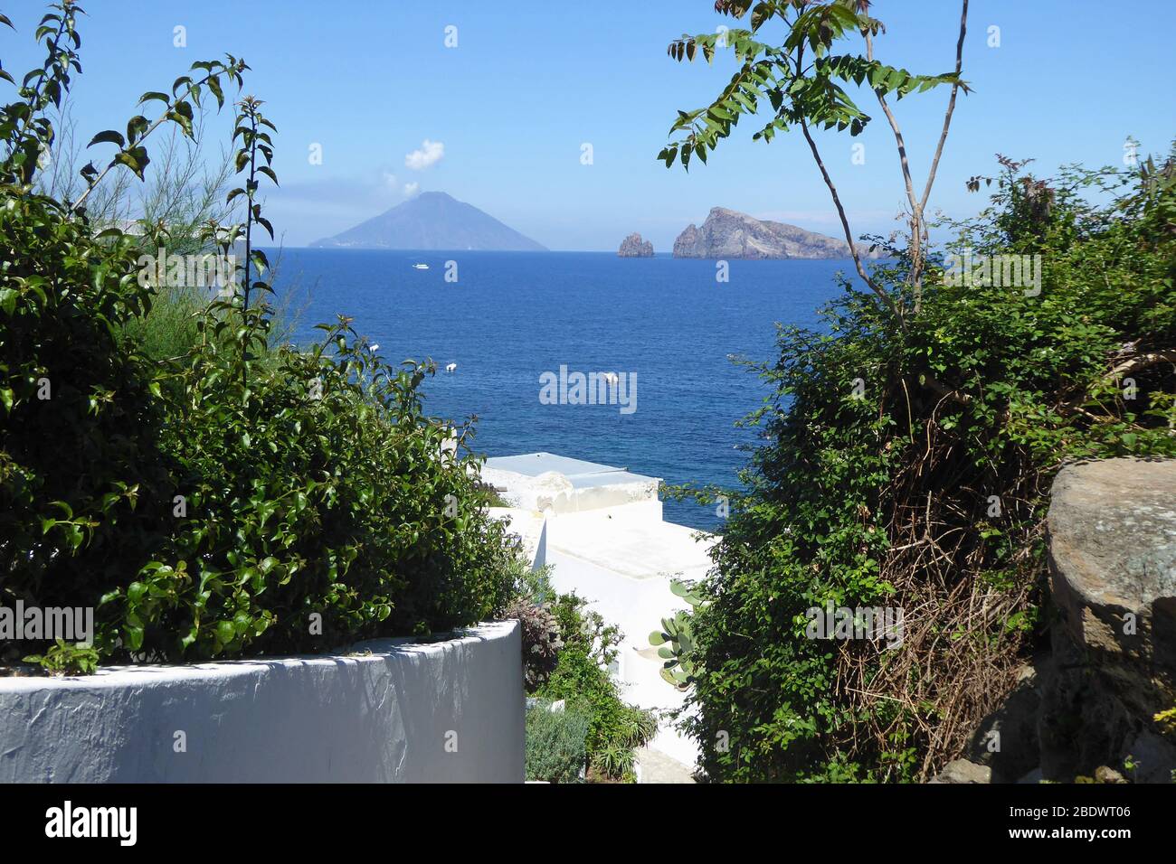 Vista di Strombli, Isole Eolie Foto Stock