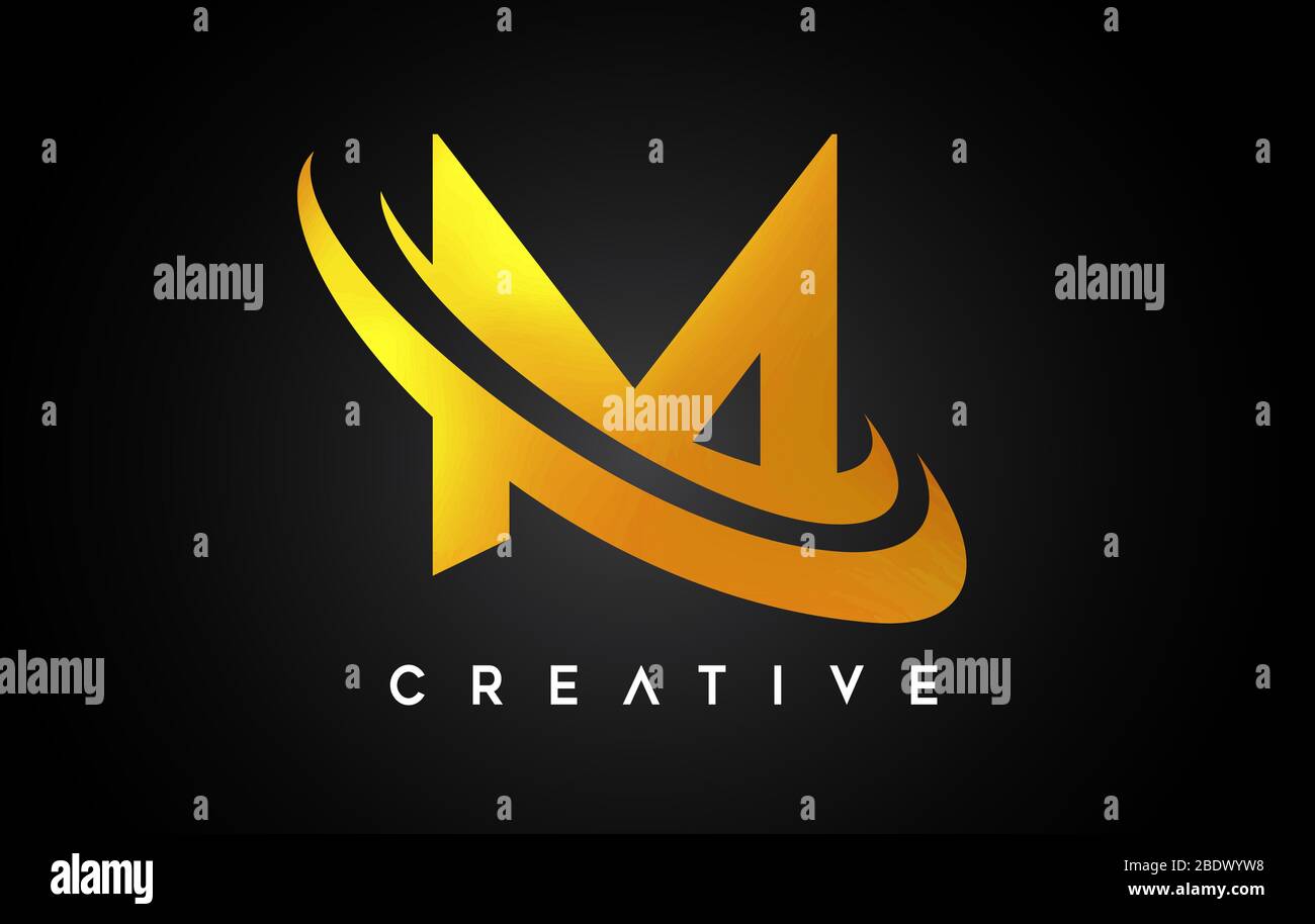 Logo lettera d'oro M. M Letter Design Vector con curva Golden Grey Vector Illustration. Illustrazione Vettoriale