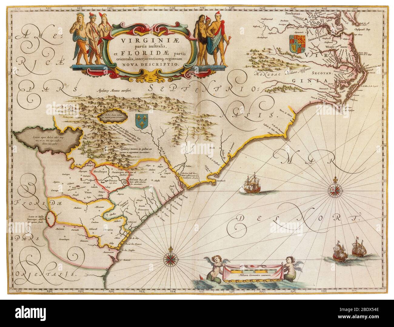 Joan Blaeu, Virginia e Florida Coast Map, 17 ° secolo Foto Stock