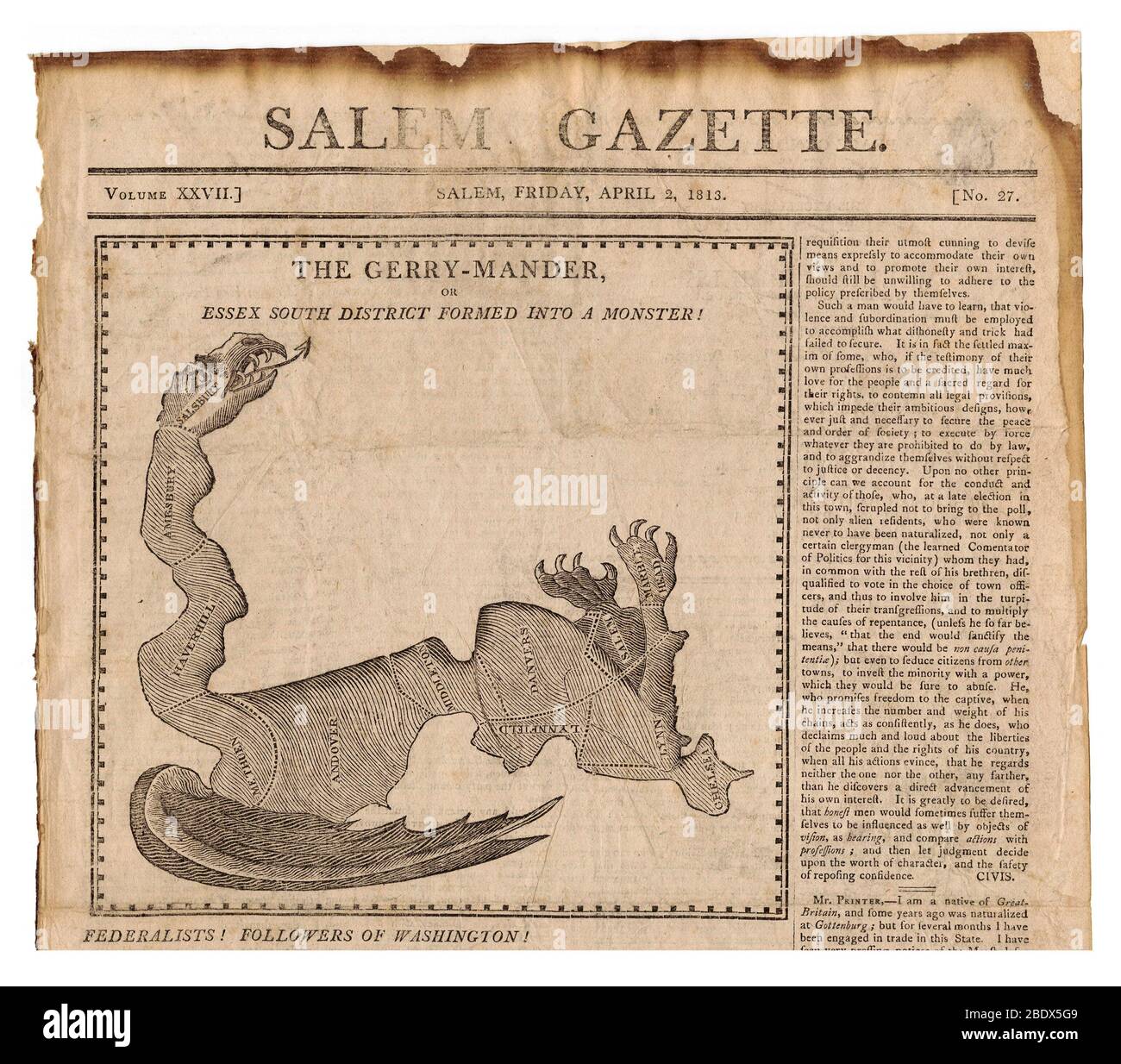 Il cartoon Gerry-Mander, Salem Gazette, 1813 Foto Stock