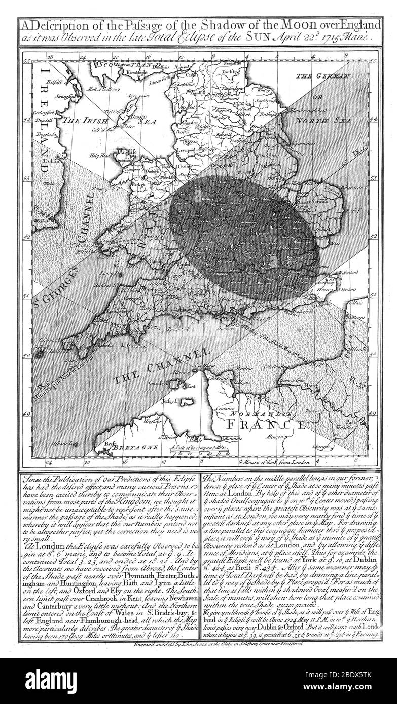 Total Solar Eclipse, ombra Umbral, 1715 e 1724 Foto Stock
