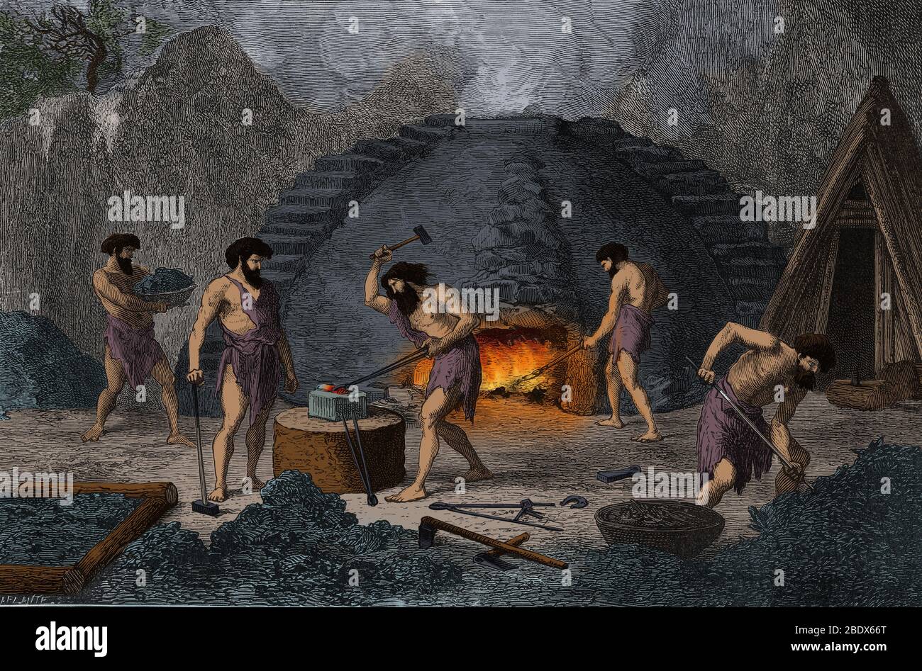 Uomo preistorico, fabbri dell'età del ferro Foto Stock