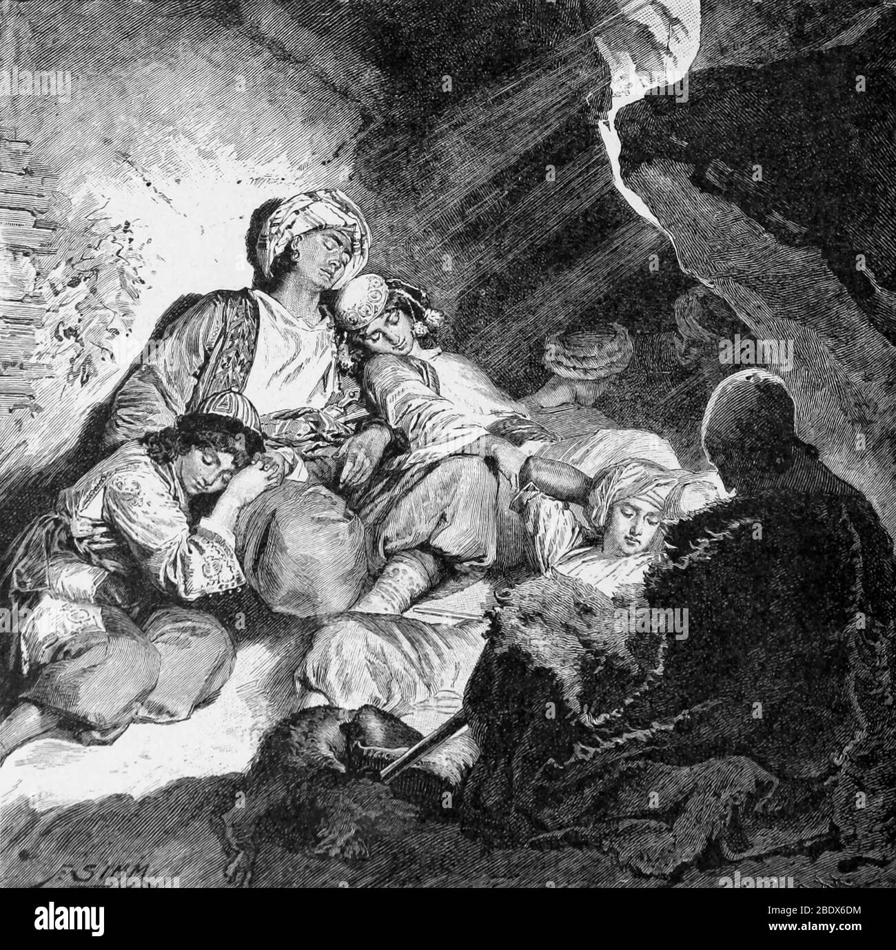 Nord Africa, Kabyle Family Rest in Cave, 19 ° secolo Foto Stock