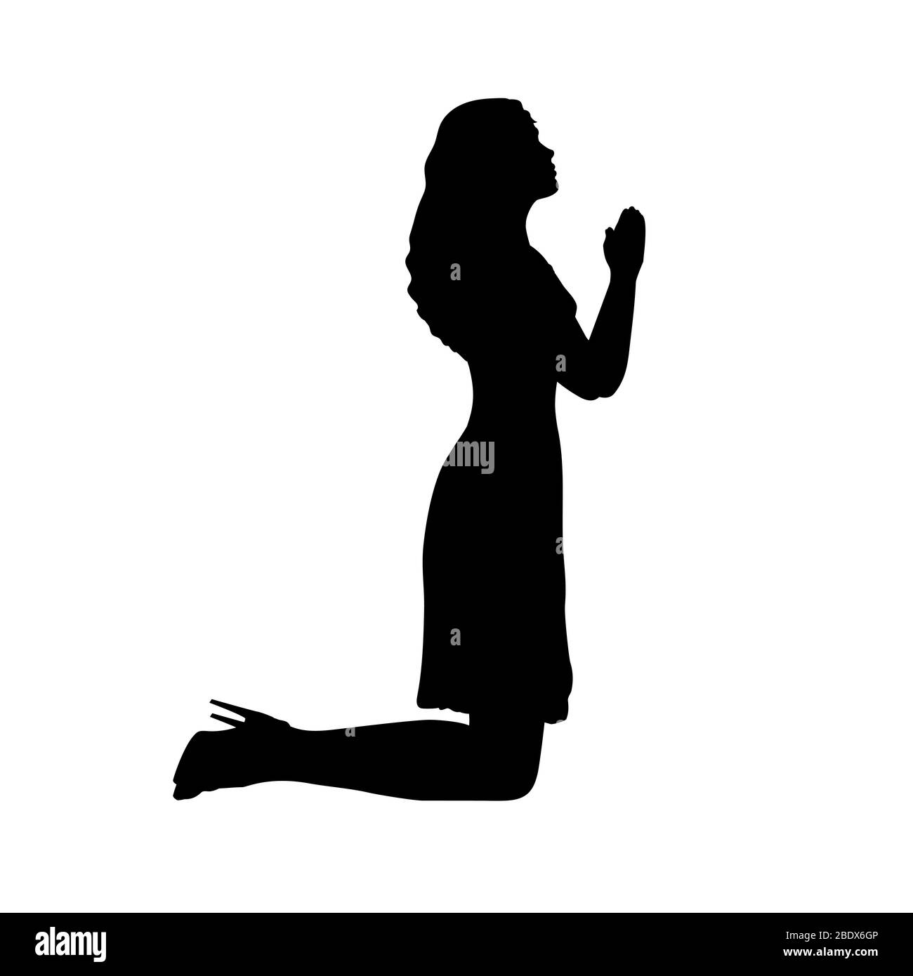 Silhouette donna in ginocchio pregando. Icona grafica dell'illustrazione Illustrazione Vettoriale