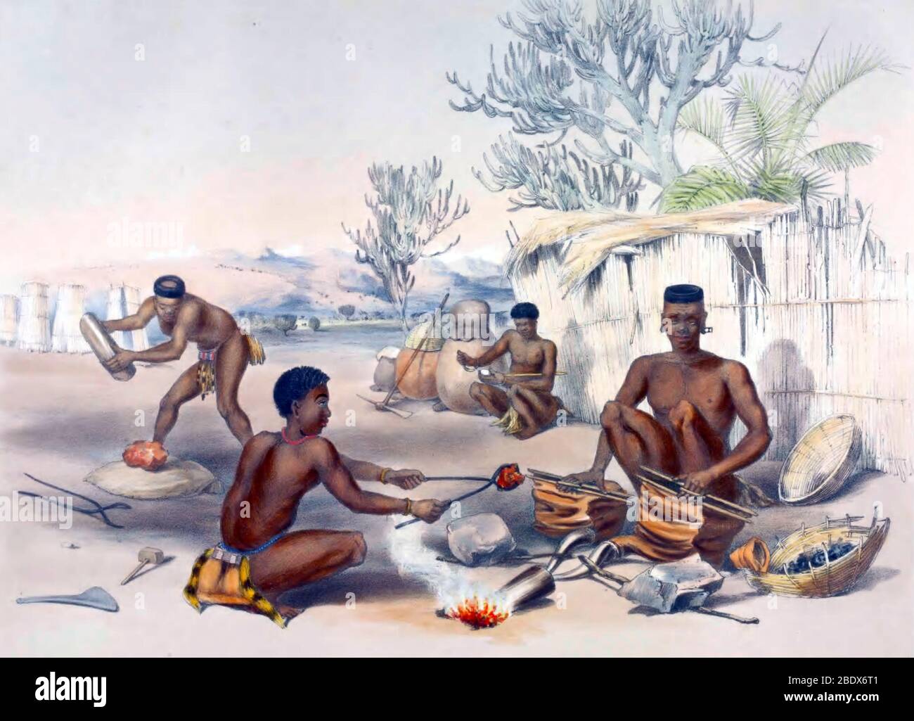 Sudafrica, Zulu Blacksmiths, 1840 Foto Stock