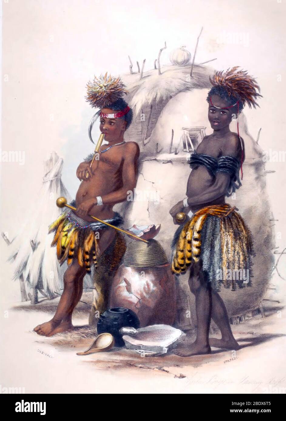 Sudafrica, Zulu Boys Dance Costumi, 1840 Foto Stock