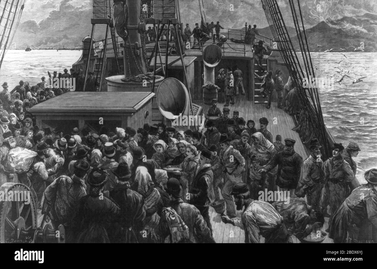 Campanello per la colazione sulla nave immigrata, 1884 Foto Stock