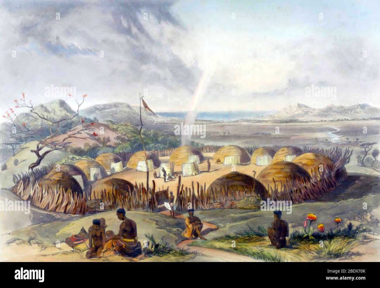 Sud Africa, Colonia di Natal Kraal, 1840 Foto Stock
