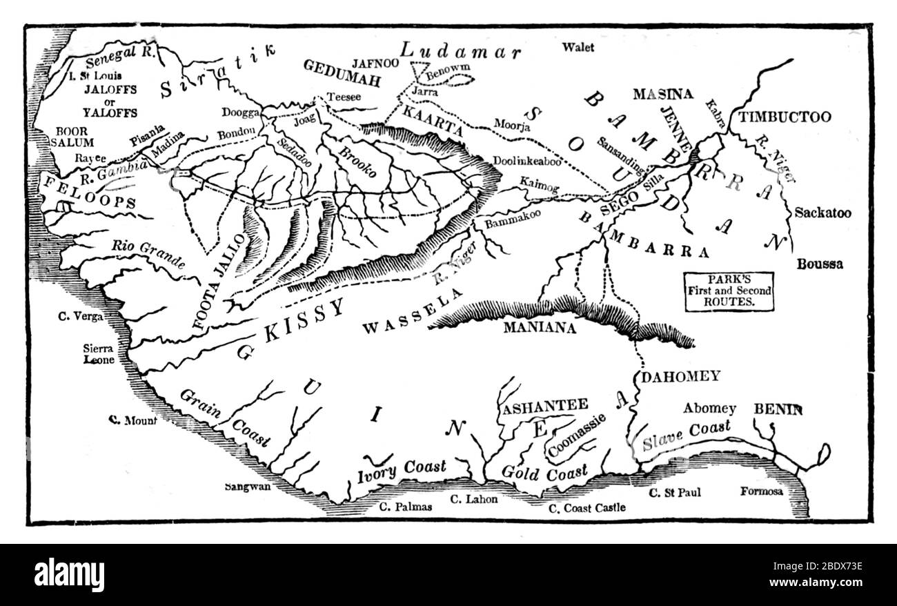 Mungo Park, Expeditions Map Foto Stock