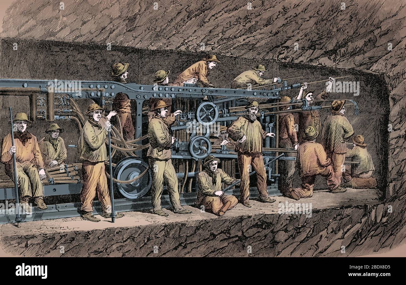 Costruzione del tunnel ferroviario del Mont Cenis, 1860 Foto Stock