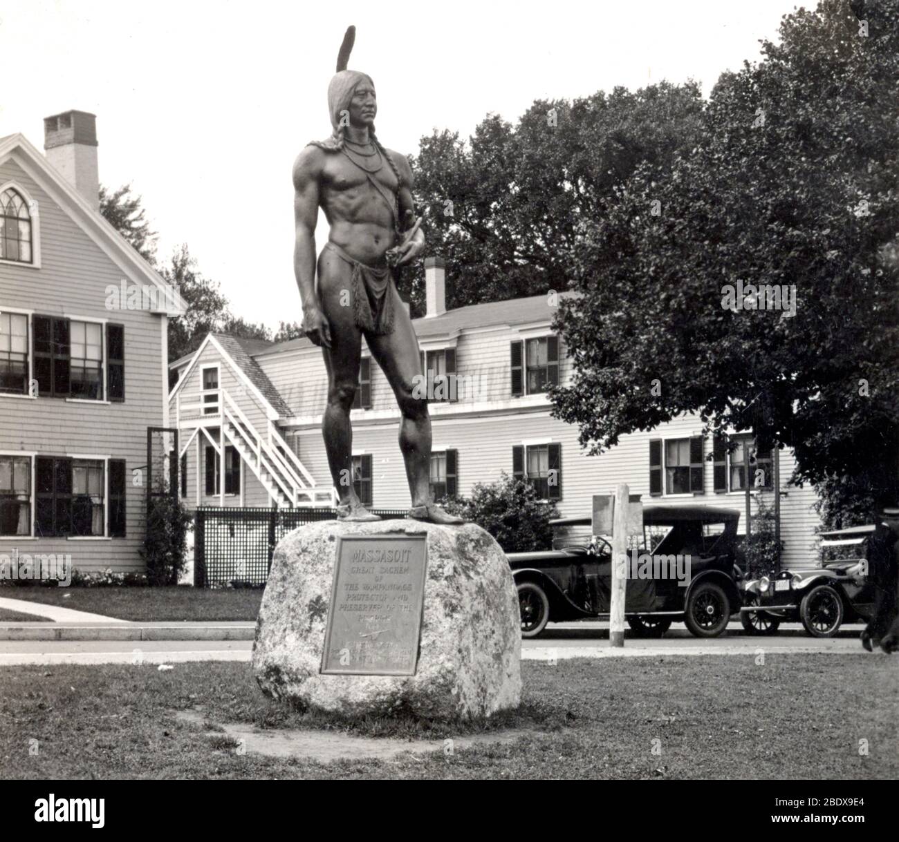 Statua di Massasoit, Capo indiano di Wampanoag Foto Stock