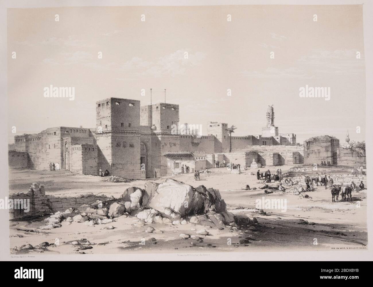 Bab en-Nasr e le mura del Cairo, Robert Hay, illustrazioni del Cairo, Londra, 1840 Foto Stock