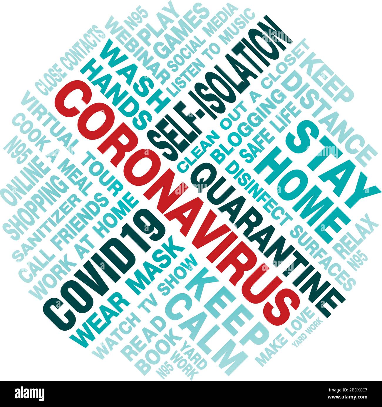 Coronavirus Self Isolation to Do List Word cloud per ridurre il rischio di cattura Covid-19. Segno vettoriale. Illustrazione Vettoriale