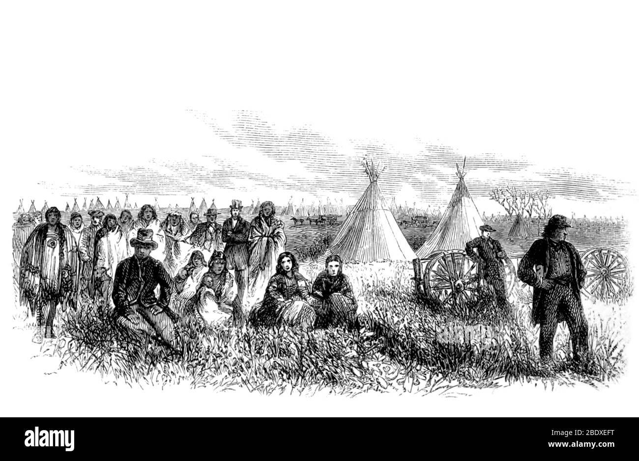 Guerra del Dakota del 1862, colonnello Sibley con indiani catturati Foto Stock