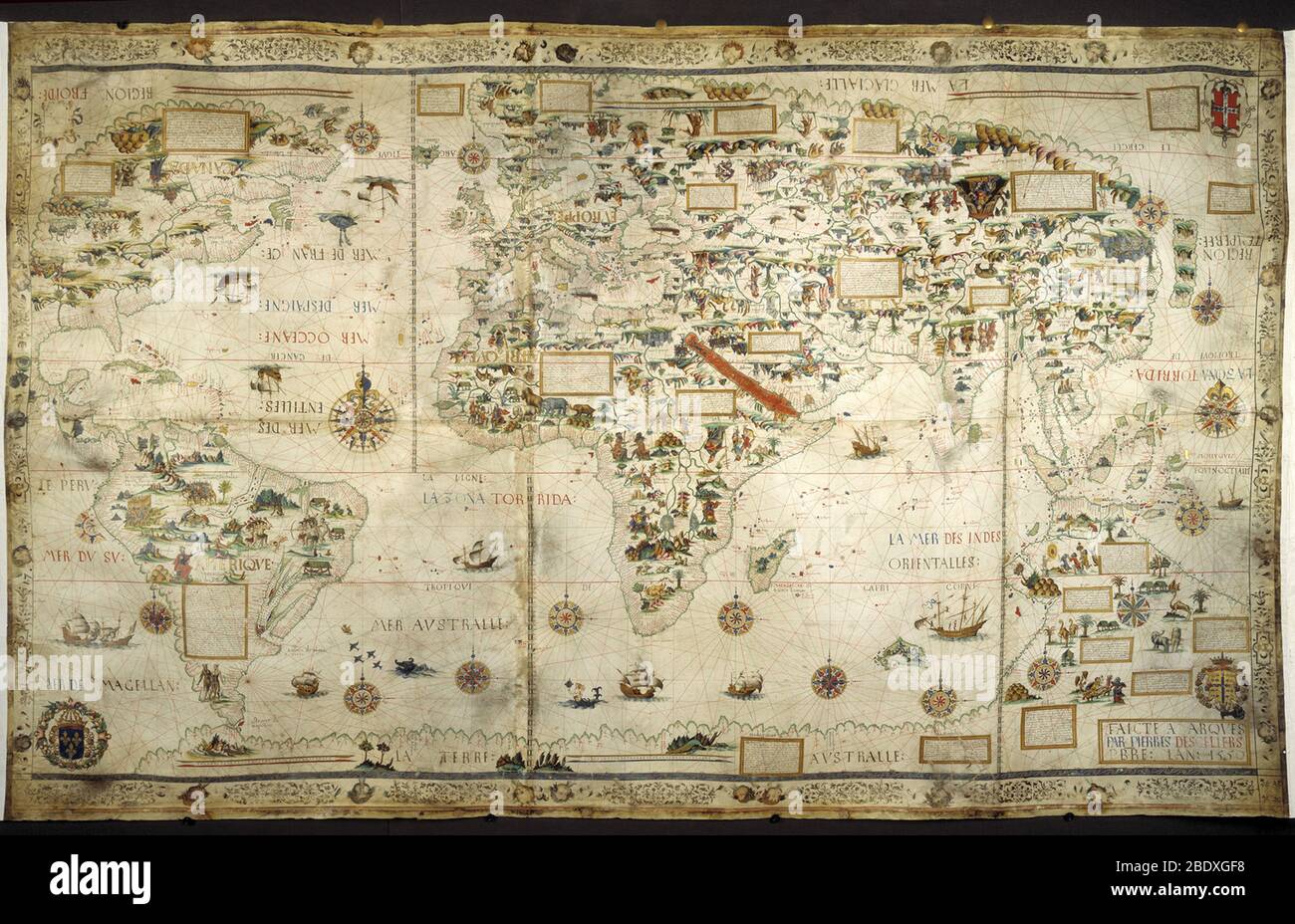 Pierre Desceliers, Mappa del mondo, 1550 Foto Stock