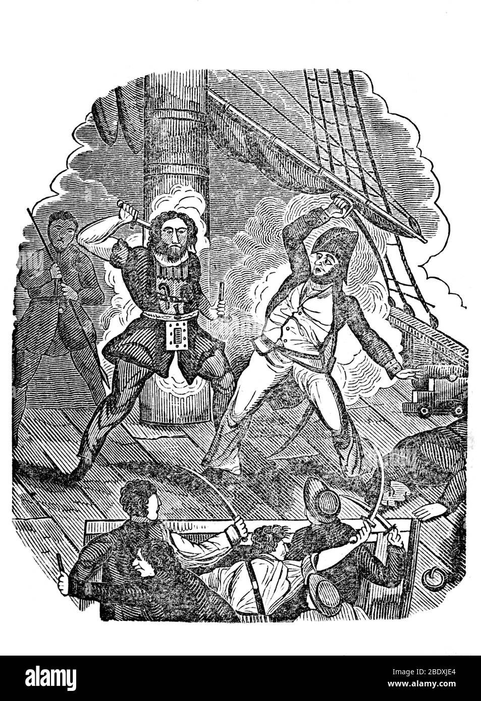 Morte del pirata inglese Blackbeard, 1718 Foto Stock