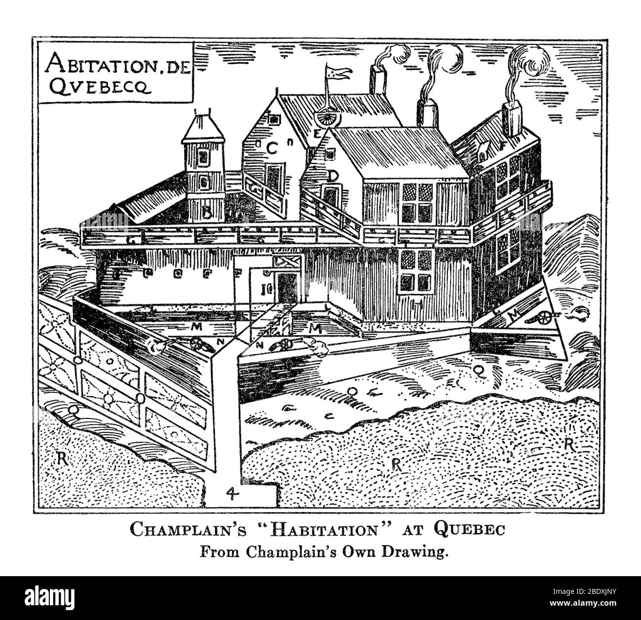 Samuel de Champlain, Habitation de Qu√©bec, 1620 Foto Stock