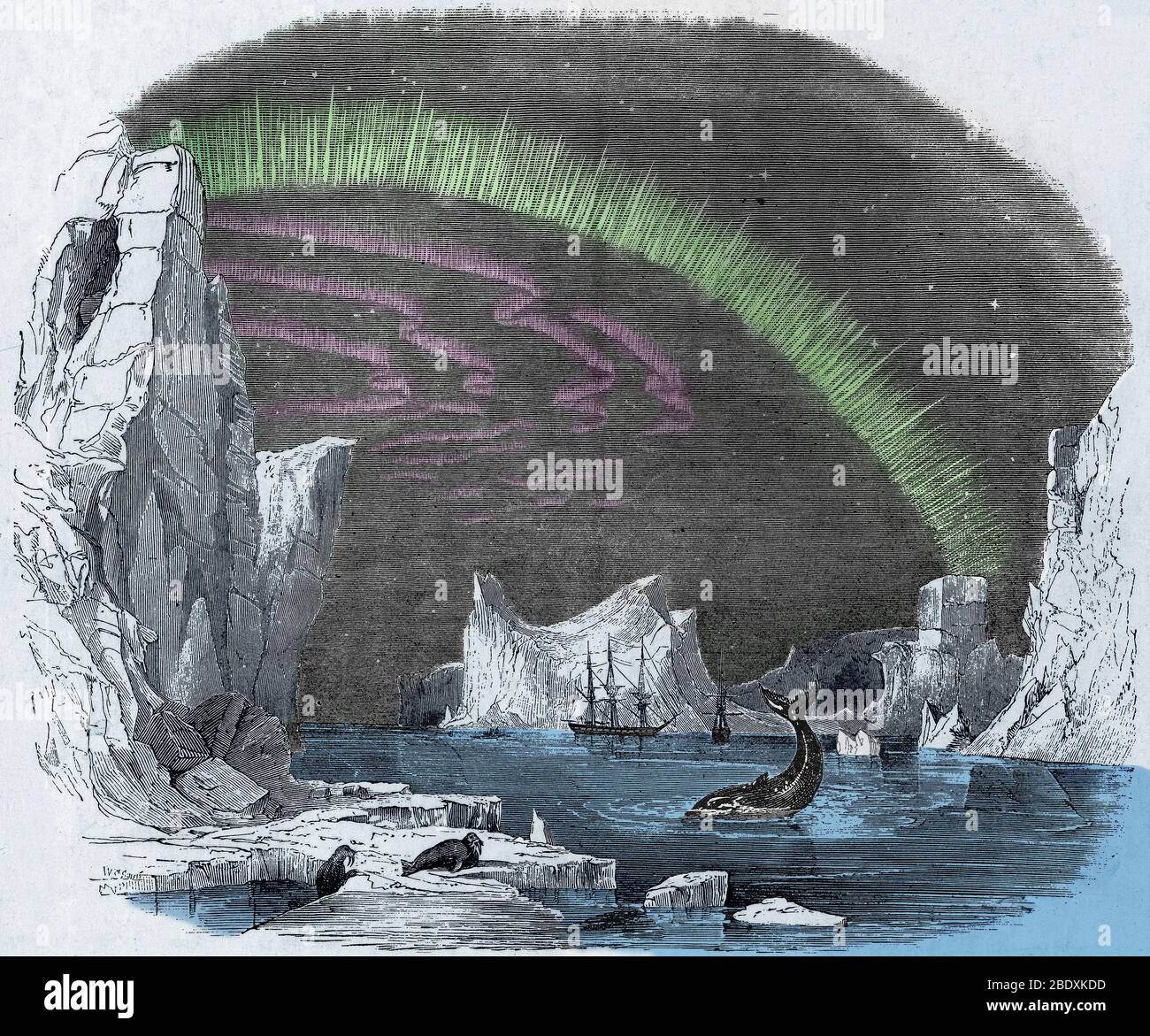 Icebergs e Aurora Borealis, 1849 Foto Stock