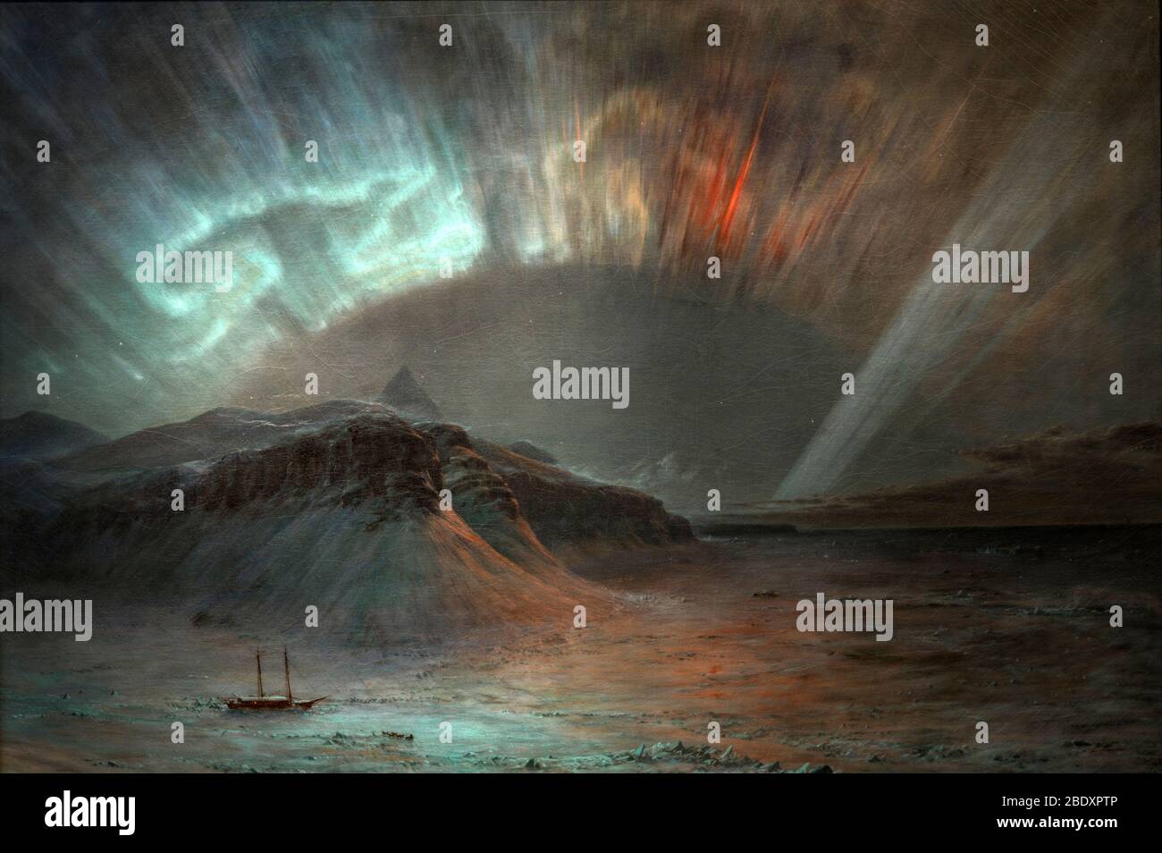 Aurora Borealis e la nave della spedizione artica, 1860 Foto Stock