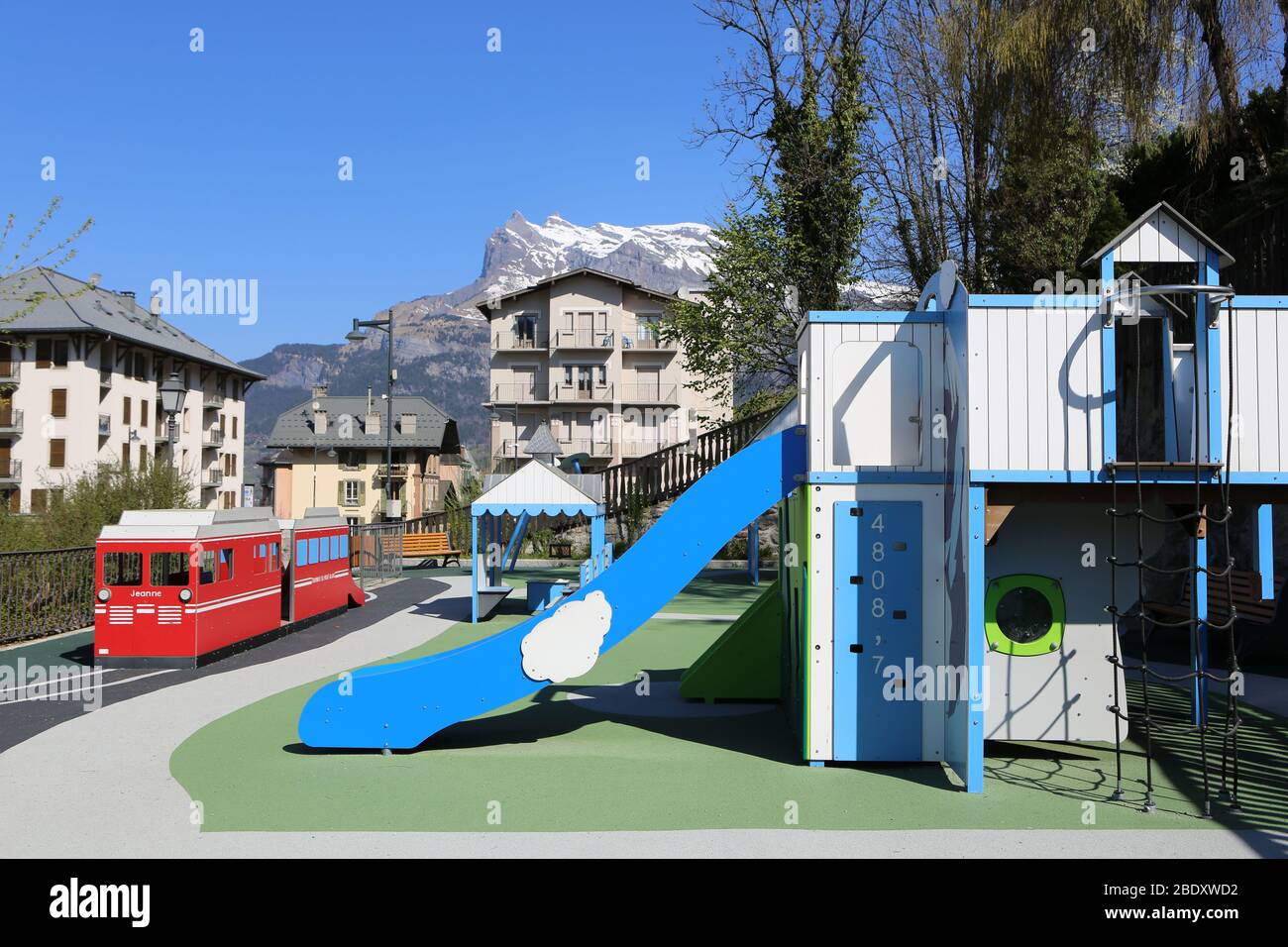 Aire de jeux. Jardin d'Enfants. Jardin du Mont-Blanc. Saint-Gervais-les-Bains. alta Savoia. Francia. Foto Stock