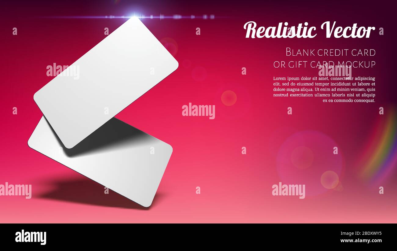 Mockup universale di carte bancarie o regalo posizionate angled with Shadows on Red background. Illustrazione Vettoriale