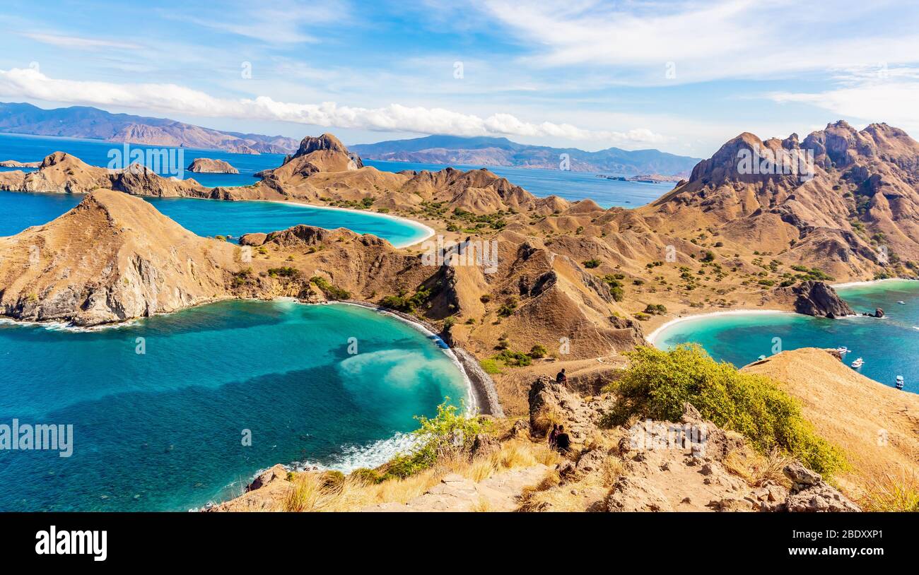 Vista dall'alto dell'isola di Padar nell'isola di Komodo (Parco Nazionale di Komodo), Labuan Bajo, Flores, Indonesia Foto Stock