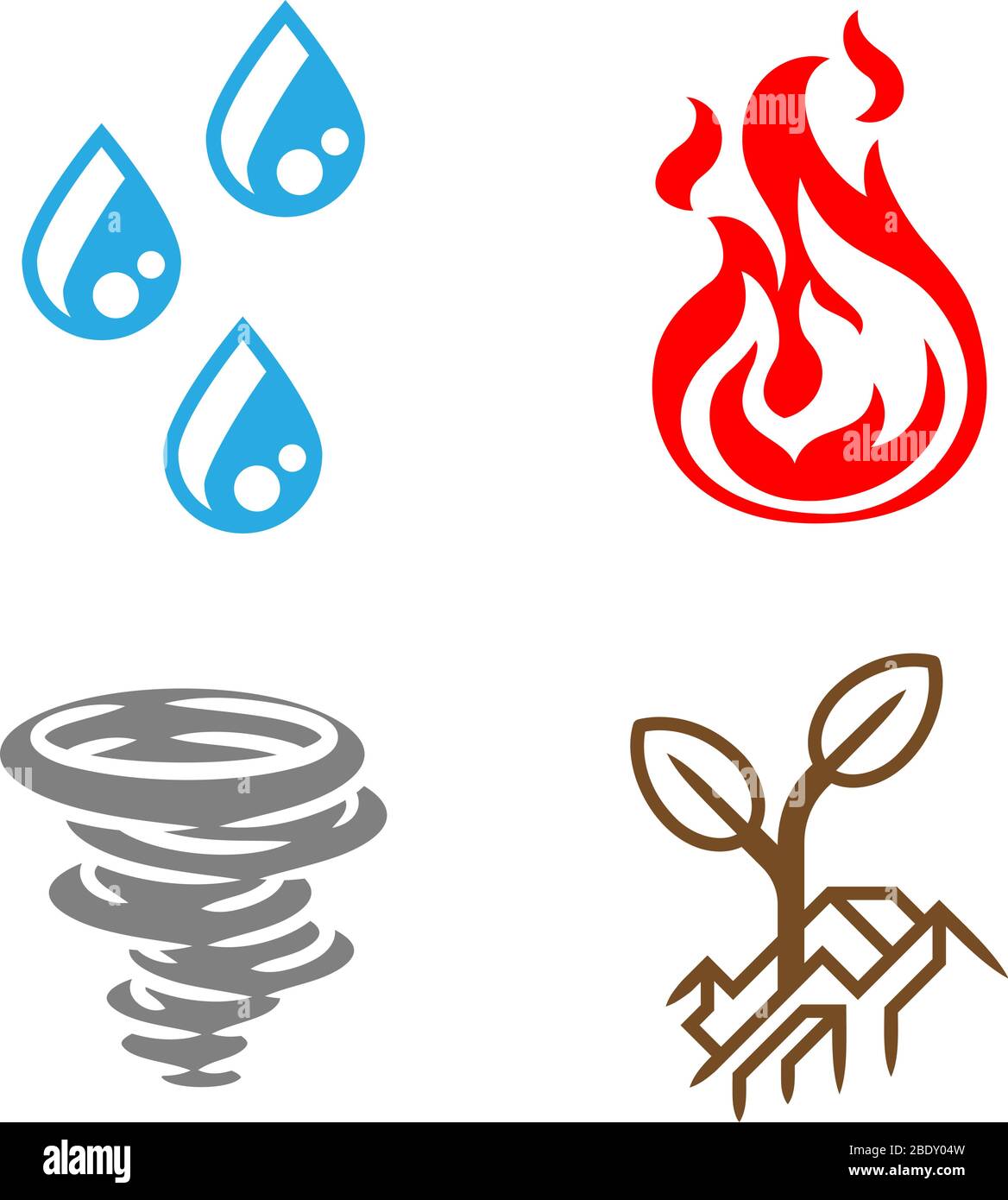 Quattro elementi terra Acqua Aria Fuoco icona impostare Illustrazione Vettoriale