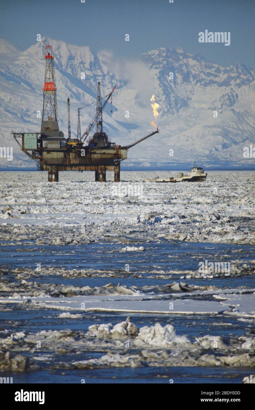 Piattaforma di perforazione offshore, Alaska Foto Stock